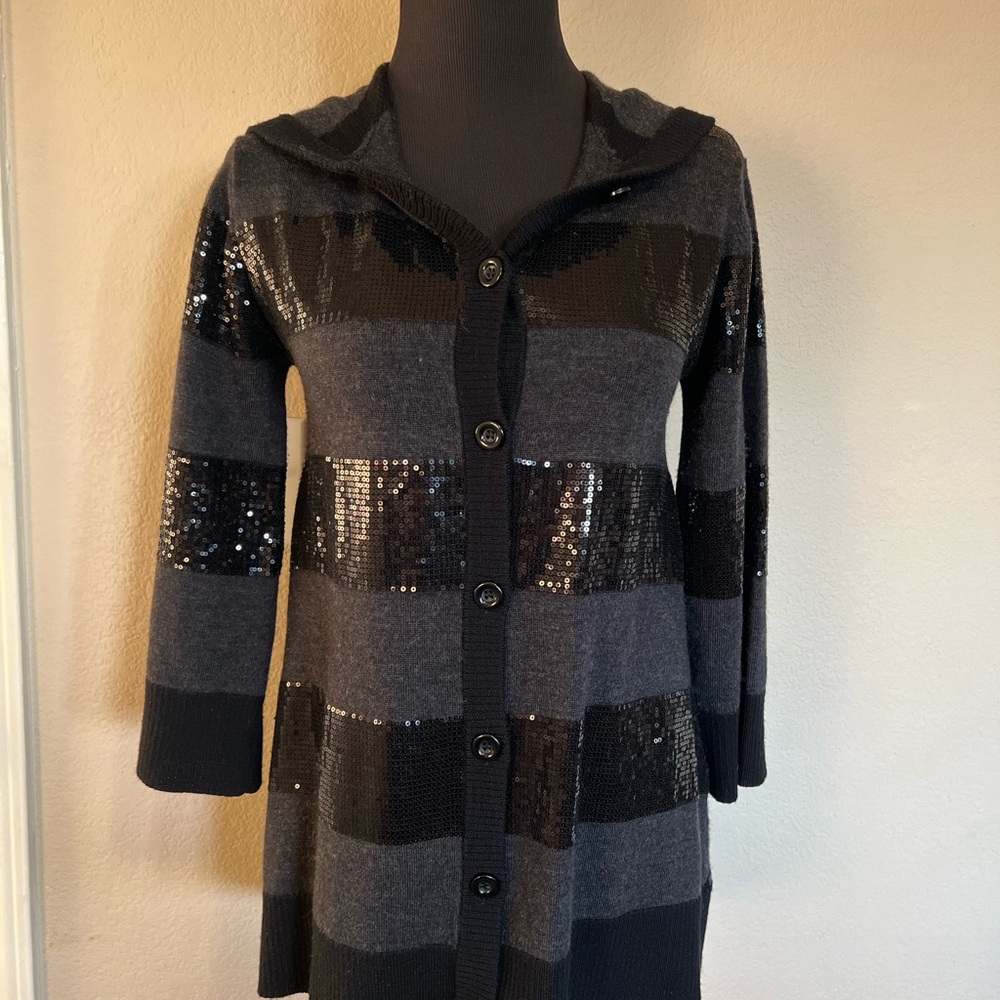 Alice + Olivia Gray and Black Sequin Cardigan